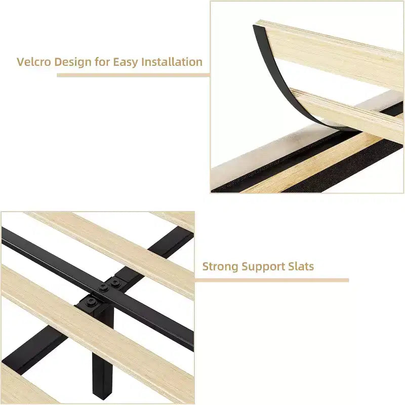 Lit plateforme beige King Size avec tête de lit réglable, cadre de lit en tissu peluche, aucun sommier tapissier requis, conception silencieuse, assemblage facile