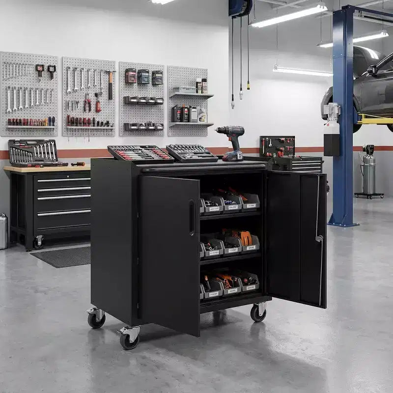 Armoire de rangement en acier roulante VIYET 31 - Armoire métallique robuste verrouillable avec étagère réglable et roulettes silencieuses pour garage et bureau à domicile