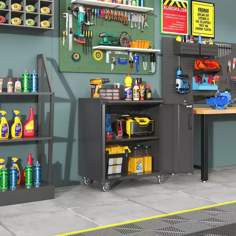 Armoire de rangement en acier roulante VIYET 31 - Armoire métallique robuste verrouillable avec étagère réglable et roulettes silencieuses pour garage et bureau à domicile