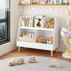 Étagère à Livres et Organiseur de Jouets pour Enfants, 5 Casiers en Bois, Bibliothèque Ouverte, Organiseur de Rangement à 2 Niveaux pour Bébé avec Pieds, Blanc Autonome