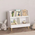 Étagère à Livres et Organiseur de Jouets pour Enfants, 5 Casiers en Bois, Bibliothèque Ouverte, Organiseur de Rangement à 2 Niveaux pour Bébé avec Pieds, Blanc Autonome
