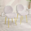 MAYEERTY Modern Minimalist Green Teddy Velvet Dining Chairs Set of 2 with Sturdy Gold Metal Legs Backrest for Kitchen Restaurants Office White