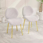 MAYEERTY Modern Minimalist Green Teddy Velvet Dining Chairs Set of 2 with Sturdy Gold Metal Legs Backrest for Kitchen Restaurants Office White