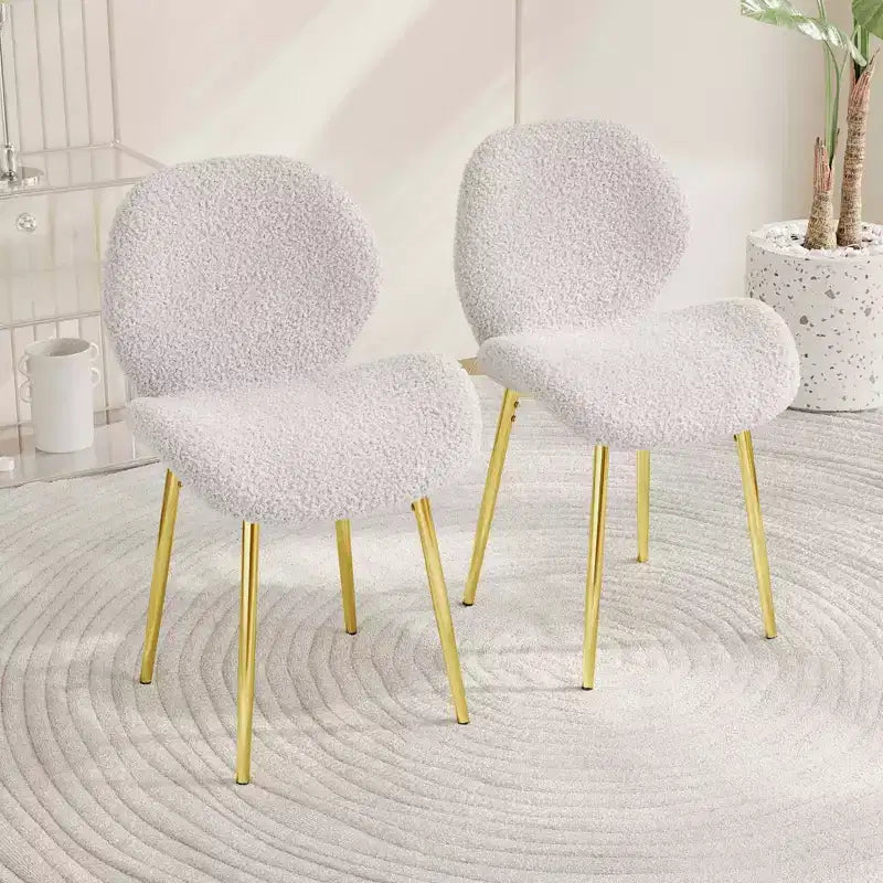MAYEERTY Modern Minimalist Green Teddy Velvet Dining Chairs Set of 2 with Sturdy Gold Metal Legs Backrest for Kitchen Restaurants Office White