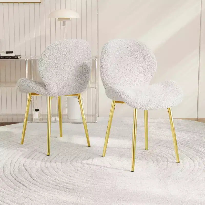 MAYEERTY Chaises de salle à manger modernes minimalistes en velours Teddy vert, lot de 2, avec pieds en métal doré robustes et dossier, pour cuisine, restaurant, bureau, blanc