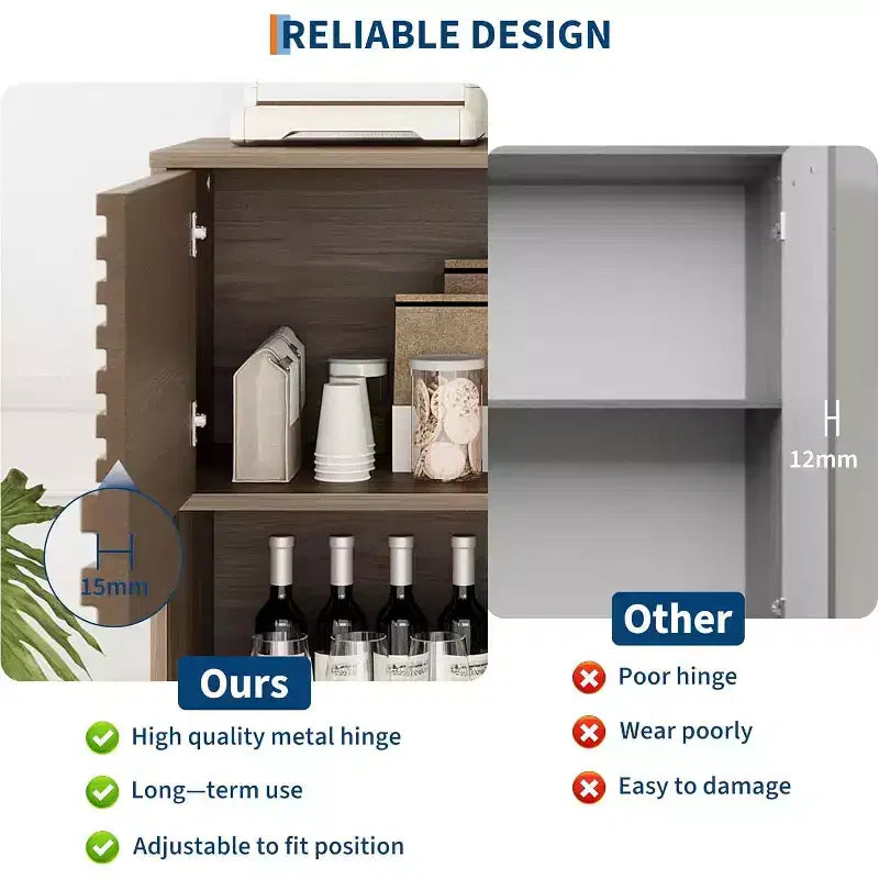 Bibliothèque et meuble de rangement à 3 niveaux - Buffet en bois massif avec étagères réglables, petit meuble de rangement pour salon, cuisine