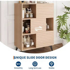 Bibliothèque et meuble de rangement à 3 niveaux - Buffet en bois massif avec étagères réglables, petit meuble de rangement pour salon, cuisine