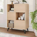 3-Tier Book Shelf & Storage Cabinet - Solid Wood Pantry Cabinet with Adjustable Shelves,Small Storage Cabinet for Living Room, Kitchen