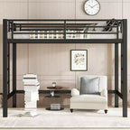 Lit superposé en métal TUYOHW avec deux échelles et garde-corps, cadre de lit mezzanine de plusieurs tailles avec espace ouvert sous le lit pour dortoirs, chambres à coucher, noir