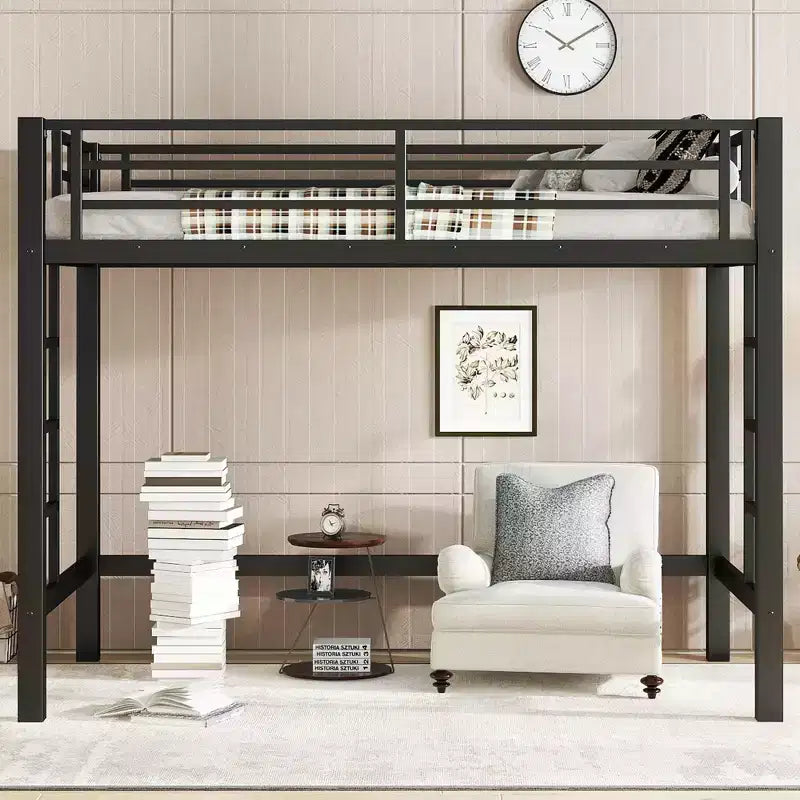 Lit superposé en métal TUYOHW avec deux échelles et garde-corps, cadre de lit mezzanine de plusieurs tailles avec espace ouvert sous le lit pour dortoirs, chambres à coucher, noir