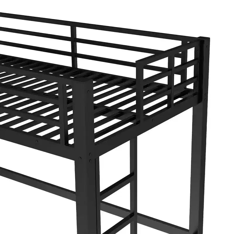 Lit superposé en métal TUYOHW avec deux échelles et garde-corps, cadre de lit mezzanine de plusieurs tailles avec espace ouvert sous le lit pour dortoirs, chambres à coucher, noir