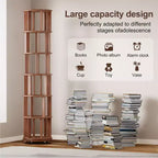 Étagère à Livres Rotative en Bois à 6 Niveaux, Tour de Rangement Pivotante à 360° pour Enfants, Étagère à roulettes Étroite pour Petits Espaces, Coin, Chambre, Bureau, Noyer