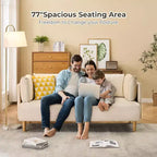Causeuse 76 en velours beige, 2 places surdimensionnée avec assise très profonde et 2 oreillers amovibles, canapé moelleux pour salon moderne