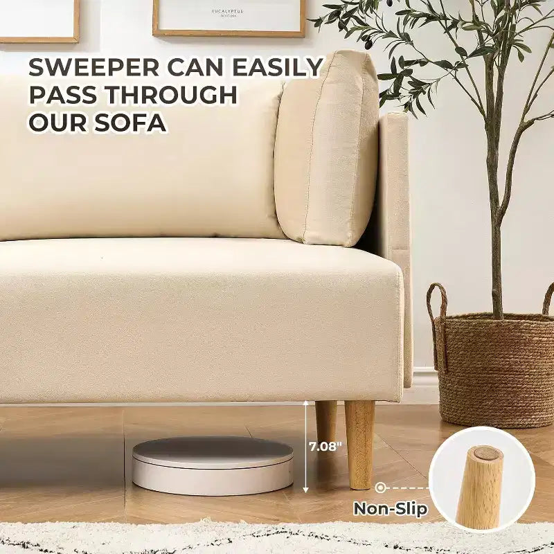 Causeuse 76 en velours beige, 2 places surdimensionnée avec assise très profonde et 2 oreillers amovibles, canapé moelleux pour salon moderne