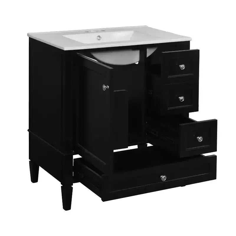 Meuble-lavabo de salle de bain 30 po avec tiroirs, Meuble de rangement de salle de bain avec lavabo simple