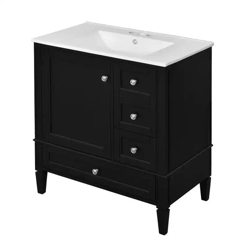 Meuble-lavabo de salle de bain 30 po avec tiroirs, Meuble de rangement de salle de bain avec lavabo simple