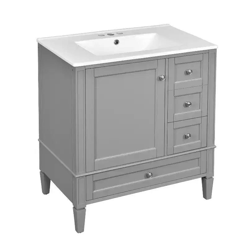 Meuble-lavabo de salle de bain 30 po avec tiroirs, Meuble de rangement de salle de bain avec lavabo simple