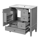 Meuble-lavabo de salle de bain 30 po avec tiroirs, Meuble de rangement de salle de bain avec lavabo simple