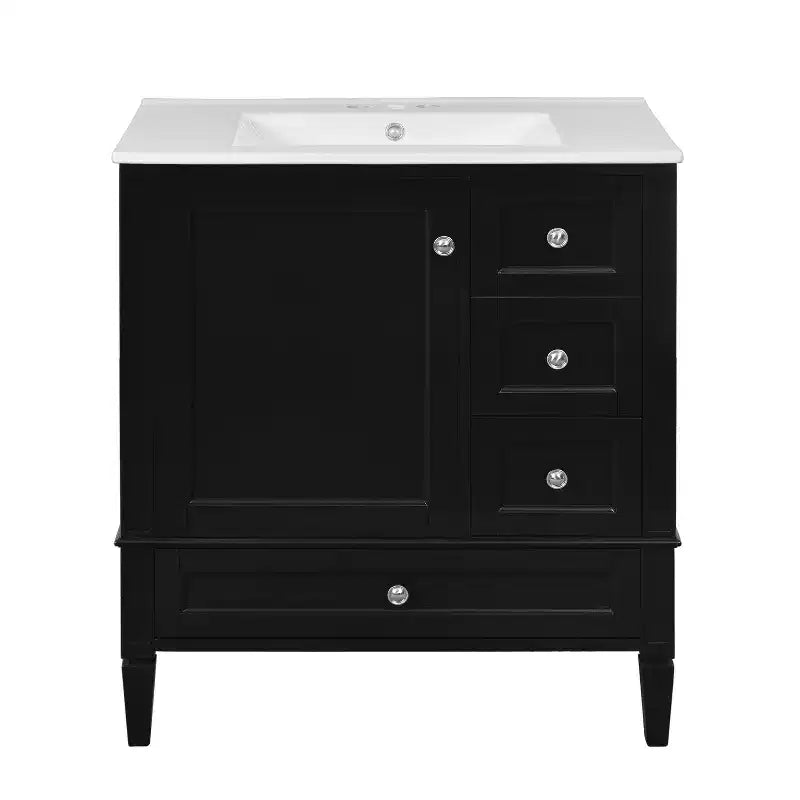 Meuble-lavabo de salle de bain 30 po avec tiroirs, Meuble de rangement de salle de bain avec lavabo simple