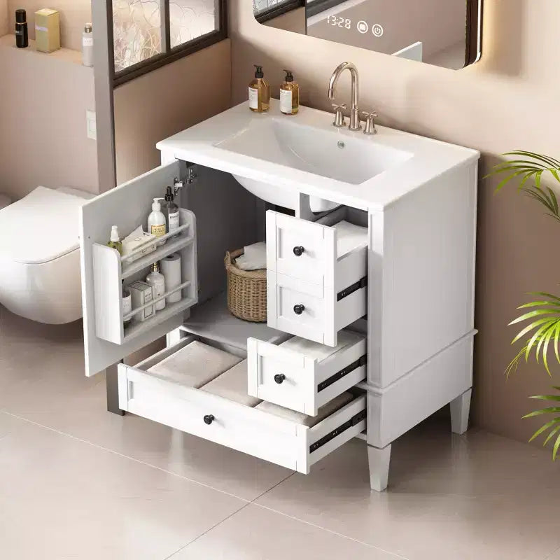 Meuble-lavabo de salle de bain 30 po avec tiroirs, Meuble de rangement de salle de bain avec lavabo simple