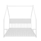 Lit cabane pour enfants Bellemave, taille complète, avec toit et lumières LED, cadre en métal avec lattes, lit bas pour garçons et filles, sommeil douillet, amusant et sûr, blanc