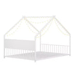 Lit cabane pour enfants Bellemave, taille complète, avec toit et lumières LED, cadre en métal avec lattes, lit bas pour garçons et filles, sommeil douillet, amusant et sûr, blanc