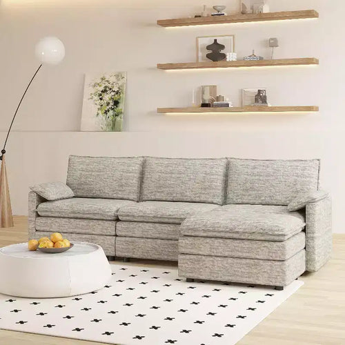 Acekool 108 Modular Sectional Sofa with Ottoman, Deep Seat Cloud Couch, Chenille, L-Shaped, for Living Room