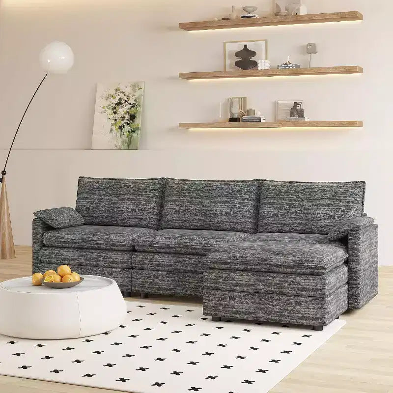 Canapé sectionnel modulaire Acekool 108 avec pouf, canapé cloud à assise profonde, en chenille, en forme de L, pour salon