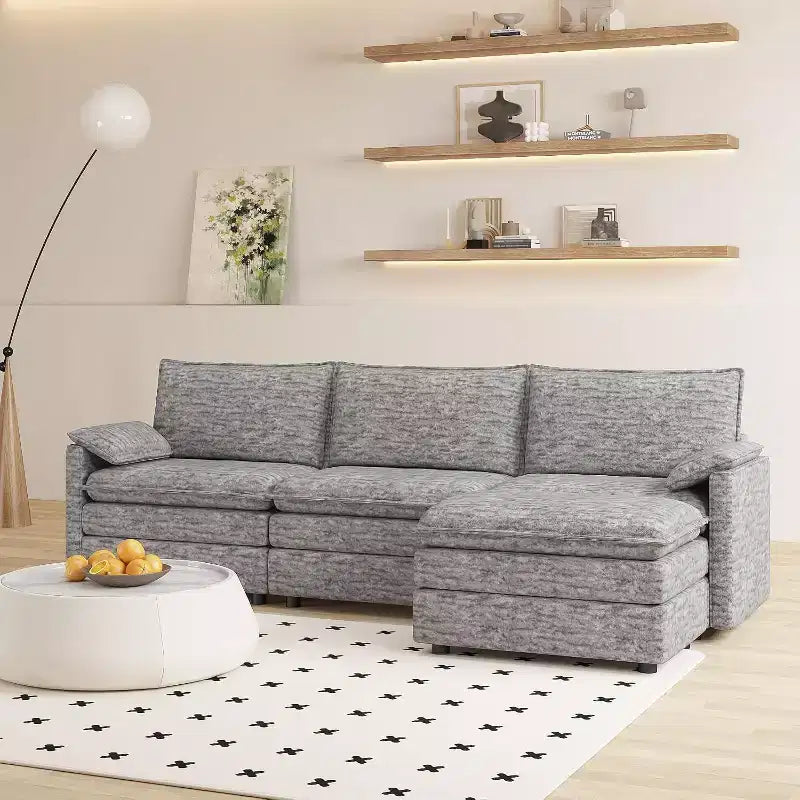 Canapé sectionnel modulaire Acekool 108 avec pouf, canapé cloud à assise profonde, en chenille, en forme de L, pour salon