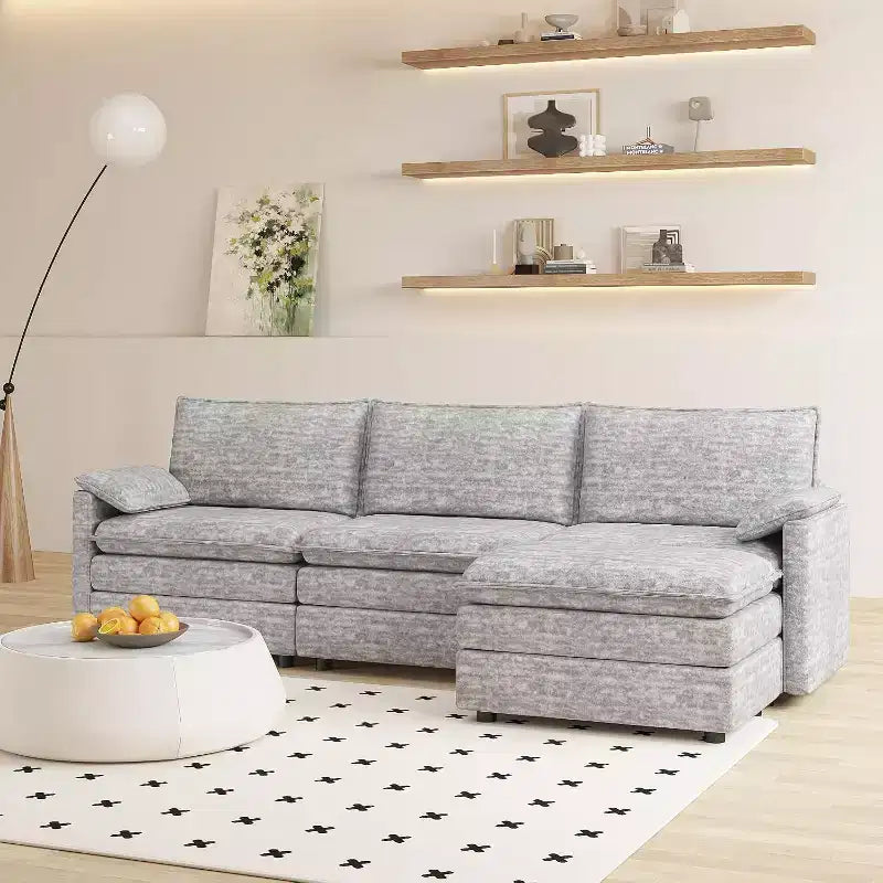 Canapé sectionnel modulaire Acekool 108 avec pouf, canapé cloud à assise profonde, en chenille, en forme de L, pour salon
