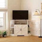 Corner Tv Stand for Tvs Up to 55 in, Modern Farmhouse Entertainment Center, Wood Tv Media Console with Storage Cabinets Shelves for Living Room