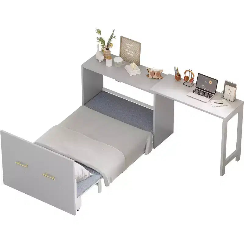 Lit de repos double avec commode et bureau, coussin pliable, bureau réglable, lit escamotable pour chambre d'amis, petit espace, pas de sommier tapissier