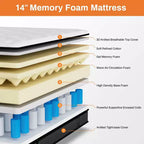 Matelas King Size, 35,5 cm d'épaisseur, mousse à mémoire de forme rafraîchissante et ressorts ensachés hybrides, matelas King en boîte, certifié CertiPUR-US