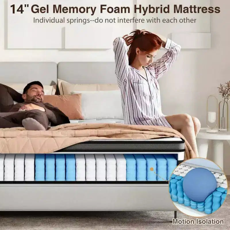 Matelas King Size, 35,5 cm d'épaisseur, mousse à mémoire de forme rafraîchissante et ressorts ensachés hybrides, matelas King en boîte, certifié CertiPUR-US
