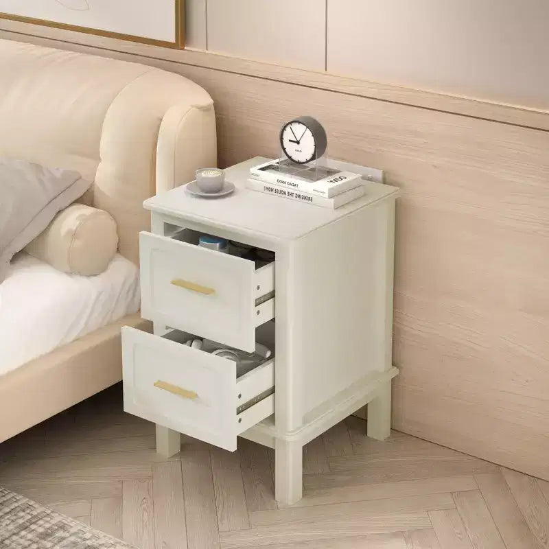 Table de chevet moderne Table d'appoint de chevet Table d'appoint de canapé Table d'appoint avec 2 tiroirs, Blanc crème - ModernLuxe