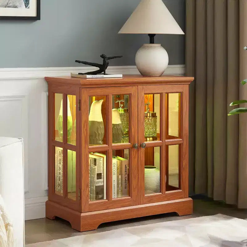 Vitrine Antique avec Étagères Réglables, Vitrine de Qualité au Design Rétro avec Portes Treillis, Bibliothèque Élégante et Meuble de Rangement pour la Décoration Intérieure