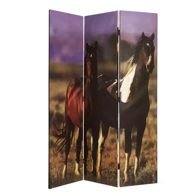 HomeRoots 72 Brown Canvas Folding Three Panel Screen Room Divider