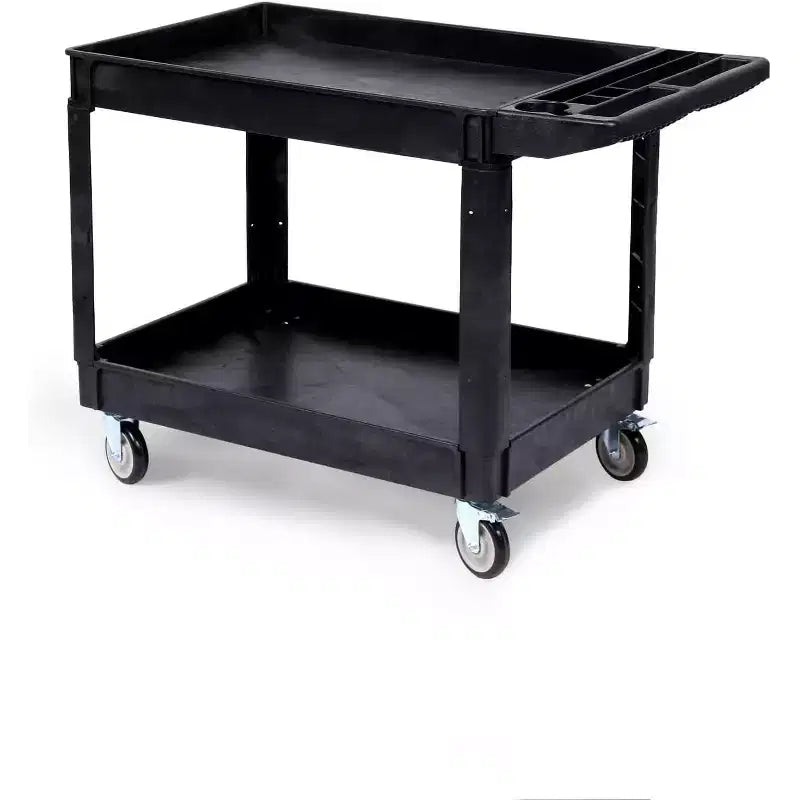 Industrial 2-Shelf Rolling Cart, 550 lbs Capacity Utility Cart with Locking Wheels, Large Plastic Service Cart for Warehouse Garage Workshop Kitchen