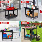 Chariot roulant industriel à 2 étagères, chariot utilitaire d'une capacité de 250 kg avec roues verrouillables, grand chariot de service en plastique pour entrepôt, garage, atelier, cuisine