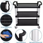 Chariot de service robuste de 163 kg avec roulettes verrouillables, chariot utilitaire roulant commercial à 3 niveaux pour cuisine de restaurant, nettoyage d'hôtel