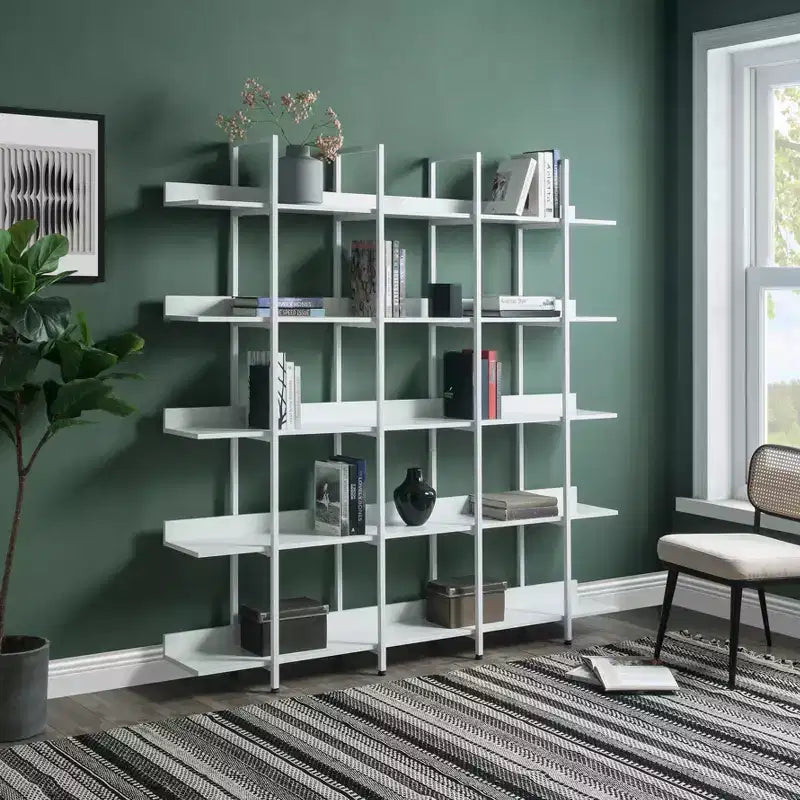 Bibliothèque à 5 niveaux, étagère ouverte de bureau à domicile, étagère de style industriel vintage avec cadre en métal, panneau MDF