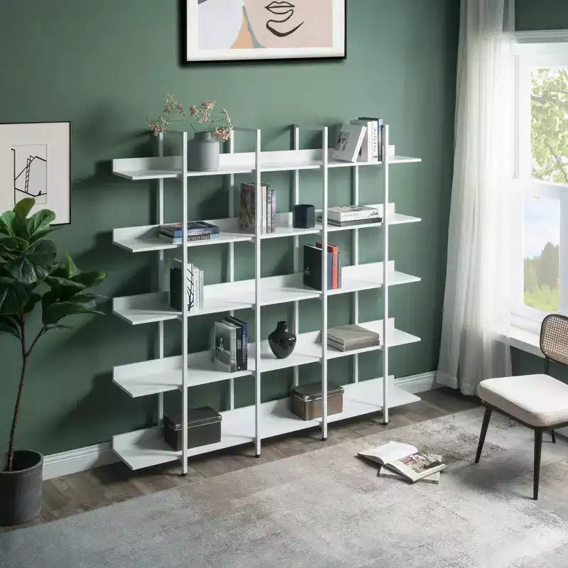 Bibliothèque à 5 niveaux, étagère ouverte de bureau à domicile, étagère de style industriel vintage avec cadre en métal, panneau MDF