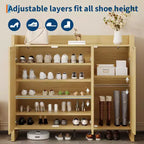 Meuble à chaussures en rotin, meuble de rangement pour chaussures en bois avec 3 portes et étagères réglables pour entrée, salon, couloir