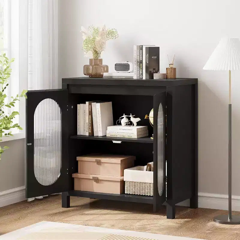 Meuble de rangement avec étagères réglables, meuble de rangement décoratif noir, convient pour le salon, la salle à manger et l'entrée.