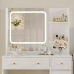 Coiffeuse moderne avec miroir, tabouret, luminosité réglable, 4 tiroirs et étagères de rangement, pour chambre à coucher