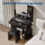 Coiffeuse moderne avec miroir, tabouret, luminosité réglable, 4 tiroirs et étagères de rangement, pour chambre à coucher
