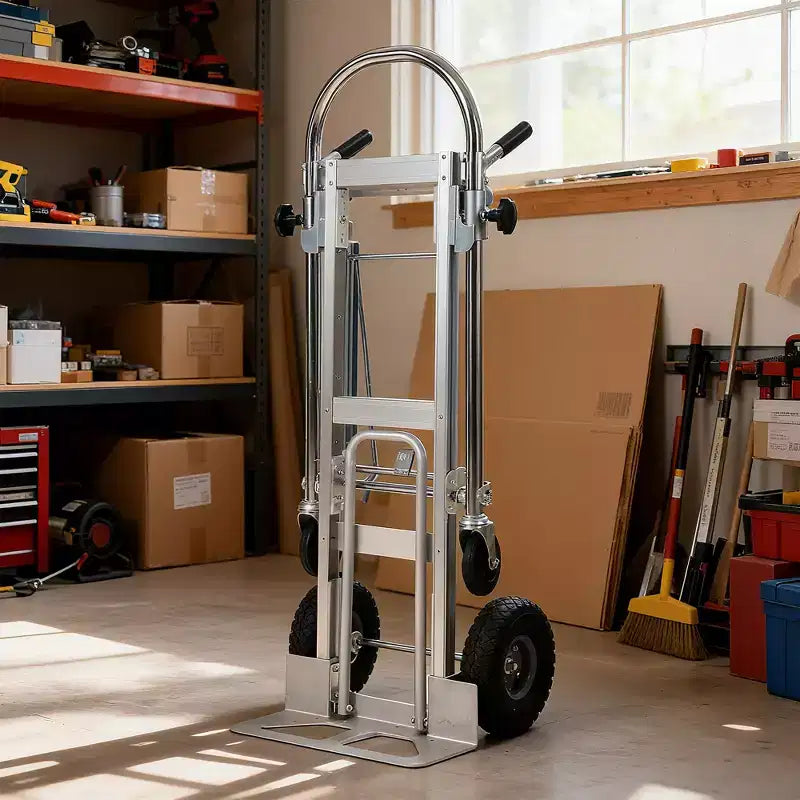 Diable pliant en aluminium de 450 kg, chariot convertible 4-en-1 avec roues en caoutchouc pour entrepôt, supermarché, jardin
