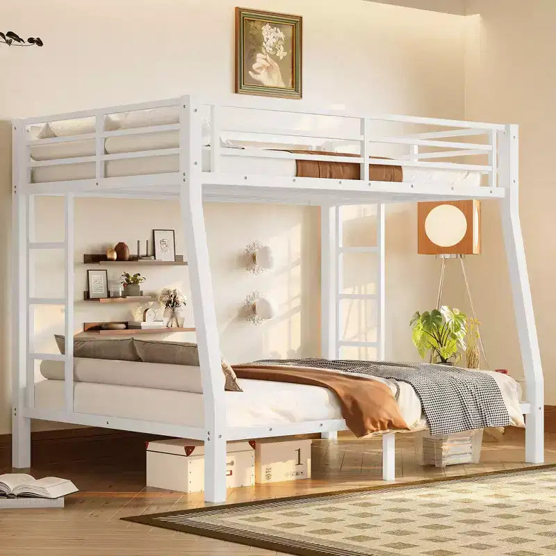 Lit superposé en métal Full XL au-dessus d'un lit Queen pour adolescents et adultesÉconomie d'espace/Bruit réduit/Sommier tapissier non requis