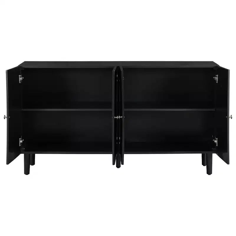 TUYOHW Buffet, Console avec Portes à Motif Ondulé, Pieds Cylindriques, Poignées Métalliques, Meuble de Rangement Réglable pour Bureau, Salon, Noir