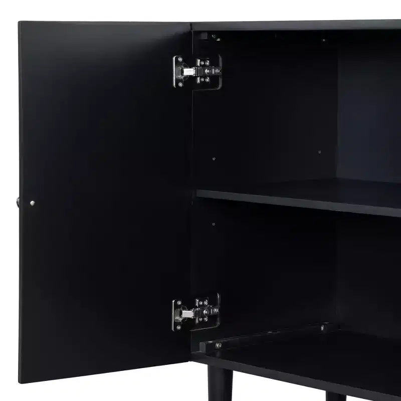 TUYOHW Buffet, Console avec Portes à Motif Ondulé, Pieds Cylindriques, Poignées Métalliques, Meuble de Rangement Réglable pour Bureau, Salon, Noir